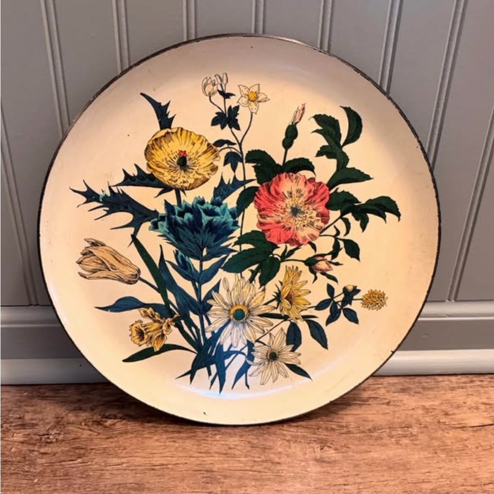 1960s MCM Vintage Lacquerware Floral Serving Plate